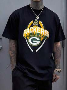 Camiseta de moda de nueva temporada de primavera y verano para la calle 100% Algodón - Green Bay  S-XXXL Camiseta del equipo de fútbol Green Bay , Camiseta con estampado gráfico de los Green Bay , Camiseta deportiva de ocio para hombres y mujeres, Camiseta con diseño único de los Green Bay Football, Unisex para adultos, Regalo para fans. - Negro 7 - Ver 11