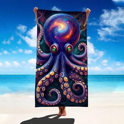 1pc Fantasy Octopus Pattern Beach Towel, Ultra-Soft Oversized Beach Blanket, Super Absorbent Bath Towel, Suitable For Travel, Swimming Pool, Diving, Surfing, Yoga, Camping, Available In Multiple Sizes, Beach Accessories For Beach, Pool, Travel, Camping, Yoga