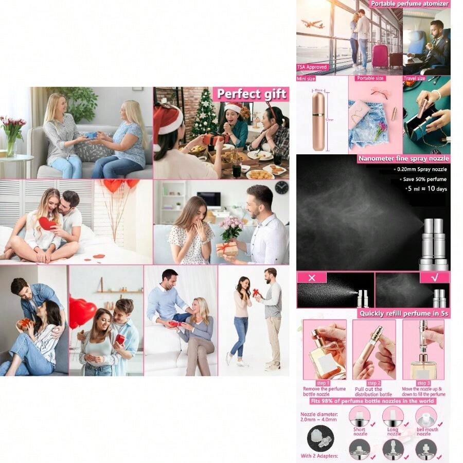 Travel Perfume Bottle Refillable Atomizer, 5ML Perfume Atomiser, Leakproof Portable Perfume Sprayer (Rose Gold) - 玫瑰金色 - 查看 1