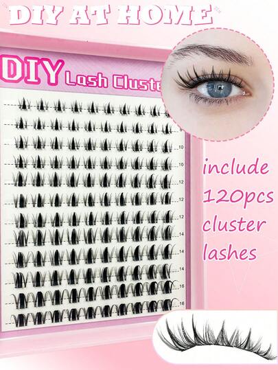 120片装漫画风格假睫毛簇，D型卷翘混合，8-16mm纤细自然款，DIY单根假睫毛，易于佩戴，可重复使用，适合日常妆容。
