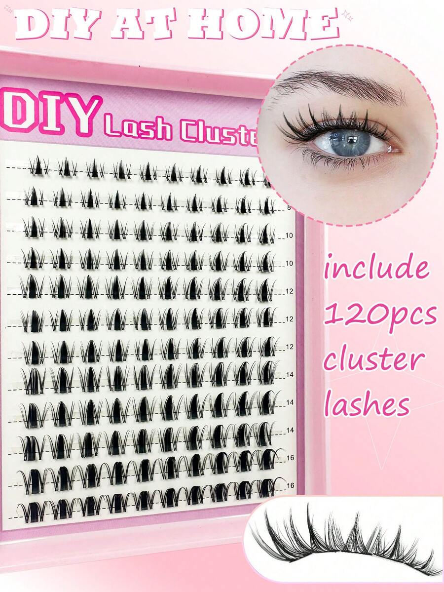 120片装漫画风格假睫毛簇，D型卷翘混合，8-16mm纤细自然款，DIY单根假睫毛，易于佩戴，可重复使用，适合日常妆容。