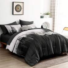 3 Pieces Black Grey Comforter Sets Queen King Bed In A Bag Colorful Abstract Art Gradient Comforter Soft Microfiber Bedding Set With Pillowcases,Wedding Items,Valentines Day Home Bed Room Decor,Easter Ramadan Gifts,All Season - 黑灰色 - 查看 4