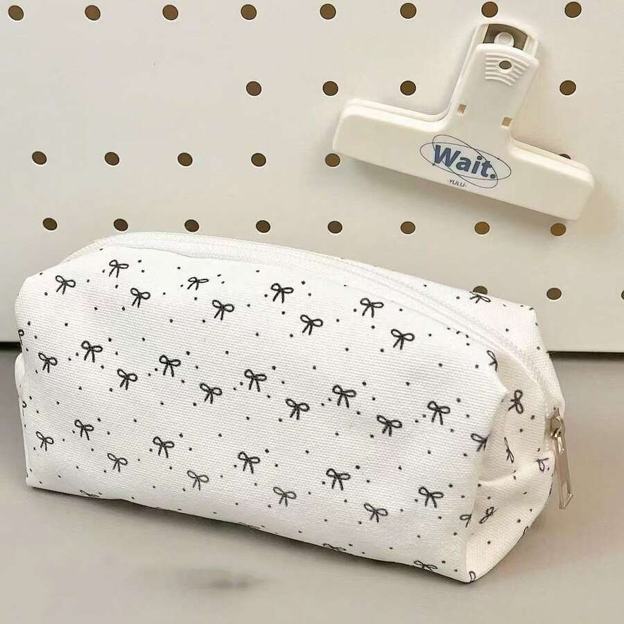 1个极简黑色蝴蝶结铅笔盒，大容量可爱女生学生化妆包，大容量文具收纳袋 - 筆袋 - 查看 1