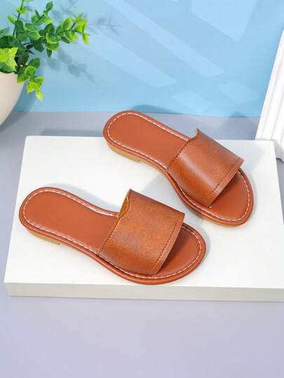 1 Pair Girls' Minimalist Outdoor Slide Sandals For Versatile Basic Summer Use