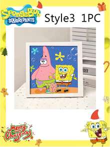 SpongeBob SquarePants Tranh đính đá toàn bộ bề mặt, có khung, tự làm, đính đá lấp lánh, tranh thủ công đóng khung ảnh, quà tặng sáng tạo, tranh giáo dục. - đồ trang trí - Xem 10