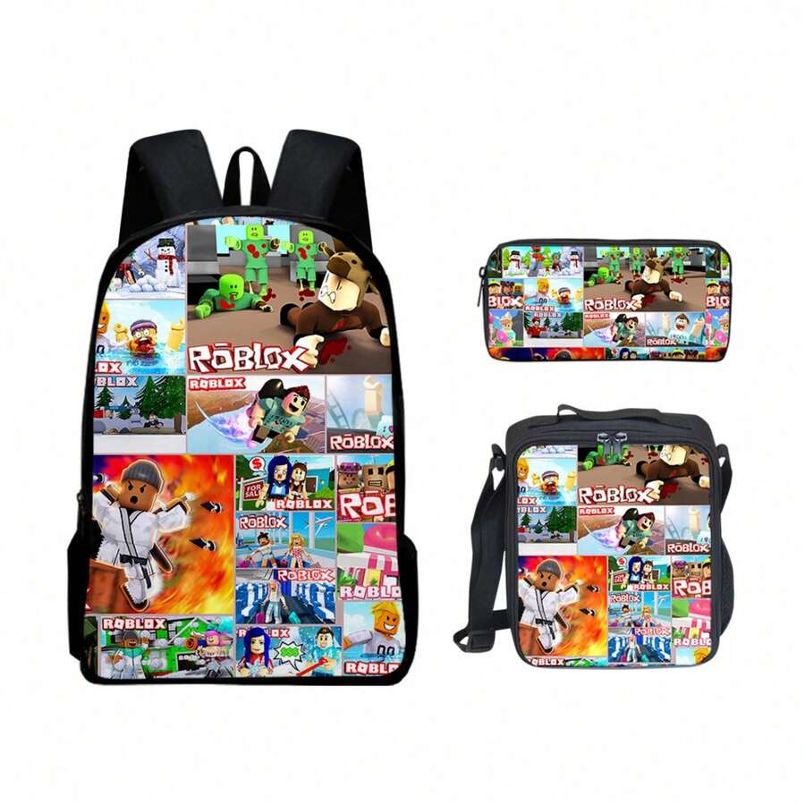 3D Game Backpack Set - New Year Gift For Pupils, Large Capacity School Bag With Lunch Bag - 31 - View 1