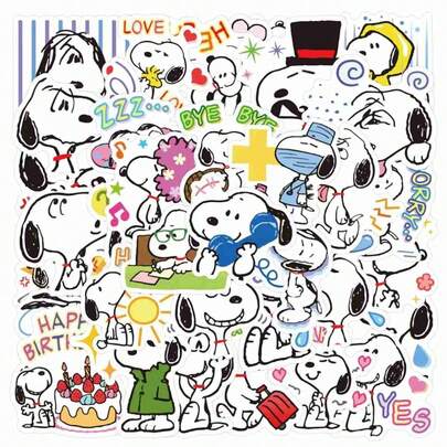 SNOOPY 一套40张，2026新款可爱贴纸，吸睛十足！DIY装饰的完美之选——适用于笔记本、日记本、文具、手机、水瓶、行李箱、吉他、滑板等。多种可爱图案，趣味十足，创意无限，使用便捷。是日常生活必备的时尚配饰，也是馈赠亲朋好友的绝佳礼物。款式随机发送。主题包括：女孩节、白色情人节、开斋节、韩国开学典礼（款式随机）。