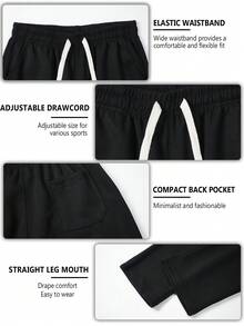 Men's Street Style Star & Letter Print Drawstring Waist Wide Leg Sweatpants - 黑色 - 查看 3