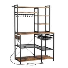 Kitchen Bakers Rack, 5 Ft Power Cable Bakers Rack With Power Outlet, Kitchen Stand With X-Shaped Support Bar, 10 S-Shaped Hooks, Coffee Bar Stand For Dishes, Spice Bottles, Built-In Power Strip - 5 Ft 10 S-shaped Hooks - View 8