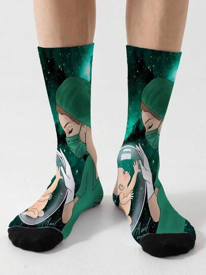 1 par de calcetines de media caña con estampado de 360° con estilo médico personalizado, calcetines de media caña con temática de atención médica, calcetines exclusivos para personal médico, regalo ideal para trabajadores de la salud, excelente para el uso en el lugar de trabajo, adecuado tanto para hombres como para mujeres