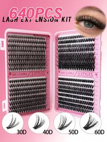 640pcs D-Curl Faux Mink Lashes, High Capacity Individual Lashes, Suitable For Beginners And Professionals DIY Use At Home. 30D+40D+50D+60D+80D+100D Mixed Style Lash Book - D - View 3