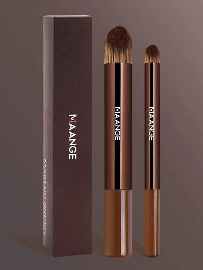MAANGE 2pcs Professional Makeup Brush Set,With Case,Can Be Used For Foundation Brush Concealer Brush,Using Soft Fibers And Gentle On The Skin,Beginner-Friendly Flawless Application Makeup Streak-Free Brush,For Daily Makeup On Face,For Travel Makeup Brush Set,Gift For Women & Girl