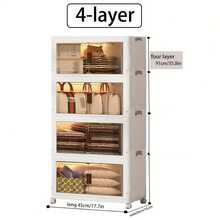 3/4/5-Tier Heavy-Duty Stackable Storage Cabinet With Locking Doors - Heavy-Duty Collapsible Storage Unit With Rolling Wheels, Space-Saving Organizer For Home, Office, Garage, Attic - Plastic Storage Cabinet With Front Panels, Easy Assembly - White - View 4