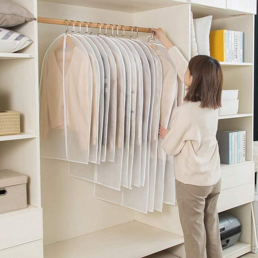 15/10/5 件装半透明拉链衣物防尘罩，多功能衣物收纳袋，西装/连衣裙保护罩，衣柜整理袋，PEVA材质防尘防霉，适合换季衣物收纳，节省空间，方便实用，保护衣物免受灰尘、潮湿和虫害侵扰。