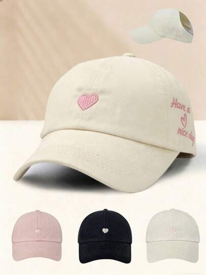 这款棒球帽男女皆宜。它采用可调节的心形字母图案和露后设计，方便搭配马尾辫。这款防紫外线休闲帽非常适合春秋季旅行、海滩度假以及女士日常穿着。其90年代复古设计风格，尤其适合在情人节佩戴。