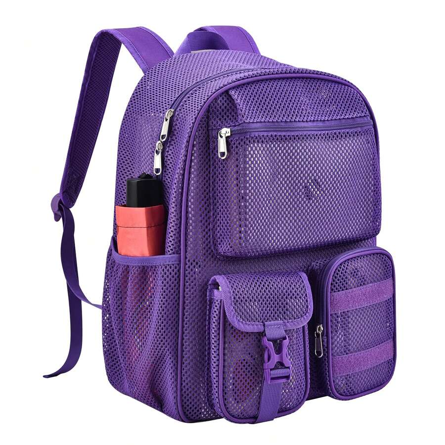 Mesh Backpack 36L Large Heavy Duty Casual Daypack For School And Outdoor Activities With Inner Laptop Compartment, Durable Polyester Material - Purple 34L - View 1