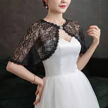 Pj-002 Women's Lace Short Bridal Shawl, Versatile Thin Cape Shoulder Cover, Bridal Dress Wedding Accessory - 白色 - 查看 5