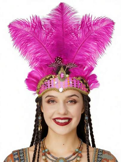 1pc Carnival Feather Headpiece, Showgirl Headband, 1920s Glitter Headband, Tea Party Hair Accessory, Costume Headband Prop,Summer,Holiday,Travel