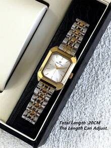 Pablo Raez 1枚帕布莱斯女士腕表，SUS304不锈钢银色顶级AAA品质女士腕表，奢华时尚正装腕表，IPS电镀，优雅全新长方形石英表，时尚白色表盘，高品质流行方形女士腕表，50米防水实心钢链折叠表扣，休闲可爱女士小腕表，适合日常生活/工作/派对装饰生日礼物 - 金色 - 查看 7