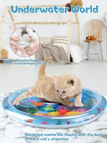 Alfombra de juguete interactiva para gatos - Diseño de peces flotantes, material de PVC impermeable, almohadilla de enfriamiento con agua con tema oceánico, adecuada para gatos y perros pequeños, refrescante y cómoda alfombra de agua inflable, juguete duradero para mascotas, regalo perfecto para sus queridas mascotas - Multicolor - Ver 3