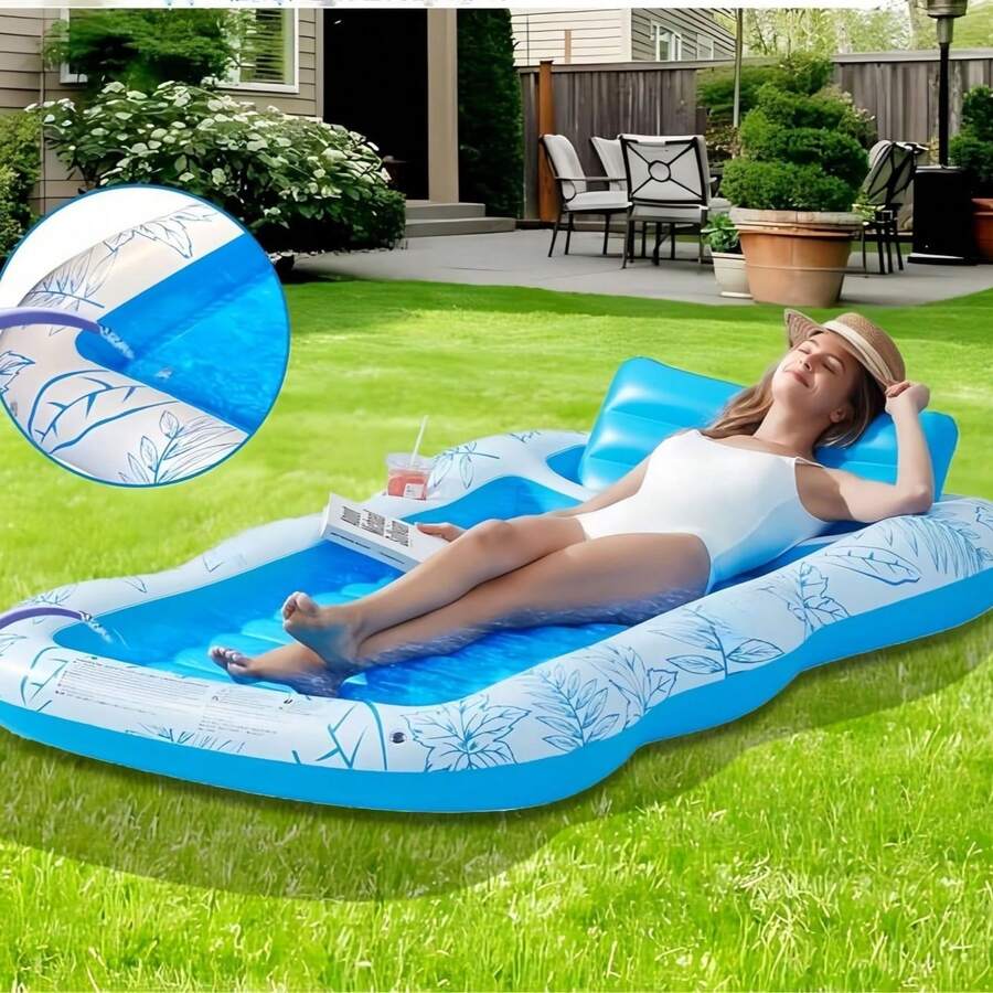 Inflatable Floating Bed, Sunbathing Pool Inflatable Mat Lounger, Floating Raft For Water Rest, Large Beach Sunbathing Floating Bed With Pillow, Sunbathing Floating Raft
