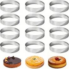 6pcs/12pcs Stainless Steel Tart Rings, Baking Perforated Tart Rings, 1.97 Inch Stainless Steel Non-Stick Round Cake Rings, French Pastry Metal Cake Molds, Small Fruit Pie Crust, Round Pie - Silver - View 1