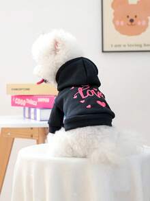 1pc Pet Clothes Dog Apparel Hoodie Outfit For Small Dogs - Pink Heart Sweatshirt - Black - View 1