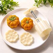 Bộ 3 khuôn làm bánh trung thu hình quả bí ngô, khuôn ép tay bằng nhựa, khuôn dập bánh quy. Thích hợp để làm bánh trung thu, bánh đậu xanh, bánh quy, kem phủ, các loại bánh nướng cho Lễ Tạ ơn. Được làm từ chất liệu cao cấp, dễ lấy bánh ra khỏi khuôn, có thể tái sử dụng. - trắng - Xem 1