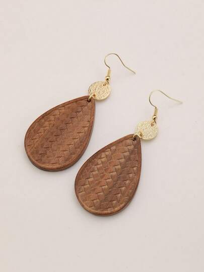 一对原装红木雕刻水滴吊坠耳环，可个性化定制，自然风格，夸张设计，适合旅行、度假、派对、下午茶、音乐节和日常佩戴。