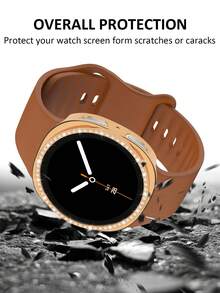 手錶錶帶 + 手錶錶殼套組，相容於 Galaxy Watch 8 40mm 與 44mm。柔軟舒適的休閒運動矽膠錶帶，以及防震防刮的亮面水鑽錶殼。易於佩戴，觸控靈敏。適合女性智慧手錶錶帶與錶殼。 - 棕色錶帶配鑲鑽殼 - 查看 3