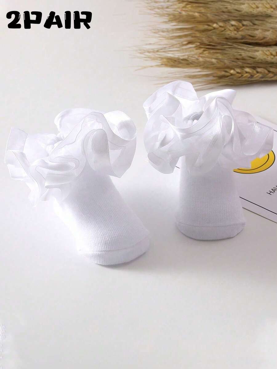 2双装3D立体花朵荷叶边公主风女童袜子 - 彩色 - 查看 1