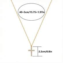 Biokia 1 pieza Collar con colgante de cruz delicado de acero inoxidable minimalista, incrustado con circonita micro-pavimentada - Dorado - Ver 6