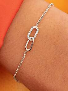 1pc S925 Sterling Silver Criss-Cross Double Buckle Zirconia Inlaid Bracelet, Versatile Daily Wear, Korean Fashion Minimalist Unique Design Jewelry, Exquisite Gift - Cube - View 9