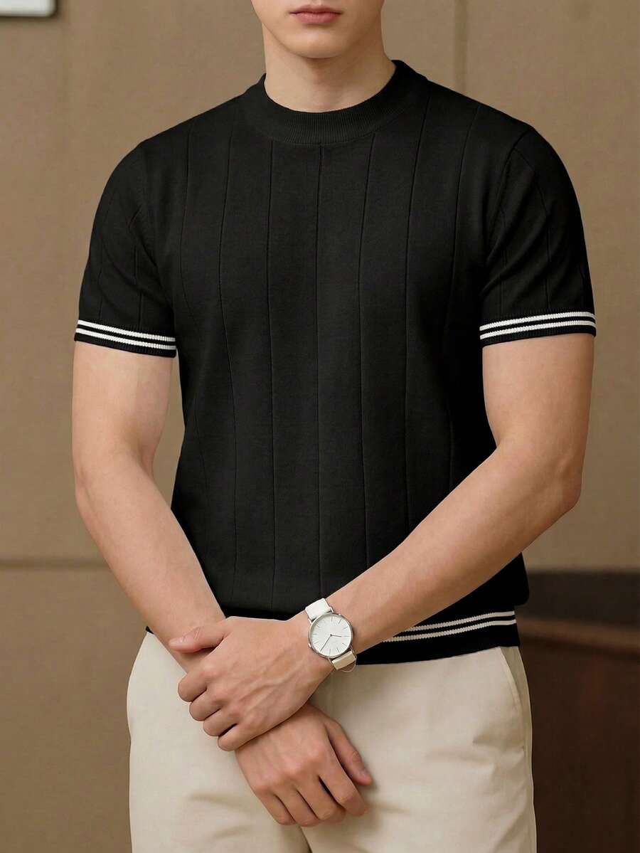 Áo len nam GRDR cổ tròn tay ngắn màu trơn, thích hợp cho các hoạt động mùa hè, là item không thể thiếu để tạo nên phong cách thời trang. - màu đen - Xem 1