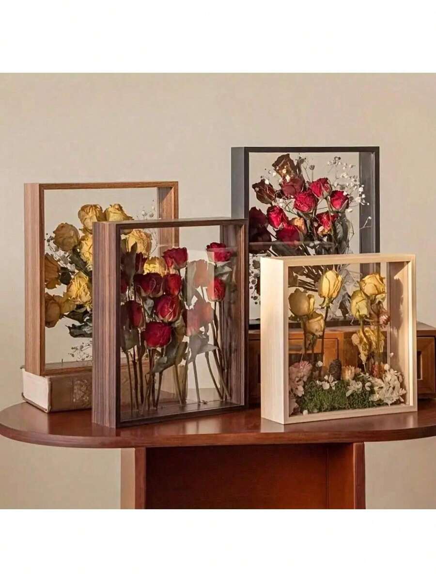 1件雙面鏤空木製與壓克力相框 6x8/8x10英吋 3D懸浮展示架，適合乾燥花，現代牆面/桌面裝飾，秋季藝廊牆必備，節日禮物靈感，辦公空間升級，居家裝飾分享首選