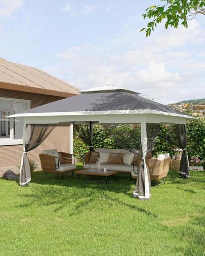 Pop Up Gazebo - 13x13ft Gazebo With Mosquito Netting & Double Roof, Adjustable Height Pop Up Canopy, Easy Setup, UV-Resistant Patio Canopy For Patio Backyard Garden, Party, Wedding, Outdoor Dining, Patio