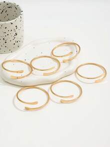 6pcs Fashionable Minimalist Flattened Ends Adjustable Bangle Bracelet Set For Women - Gold - View 5
