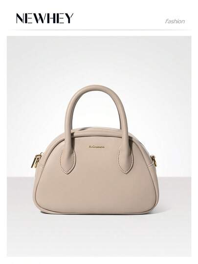 女士小号手提斜挎包，PU皮革材质，配有可调节肩带，简约迷你圆顶包，黑色PU皮革手提钱包