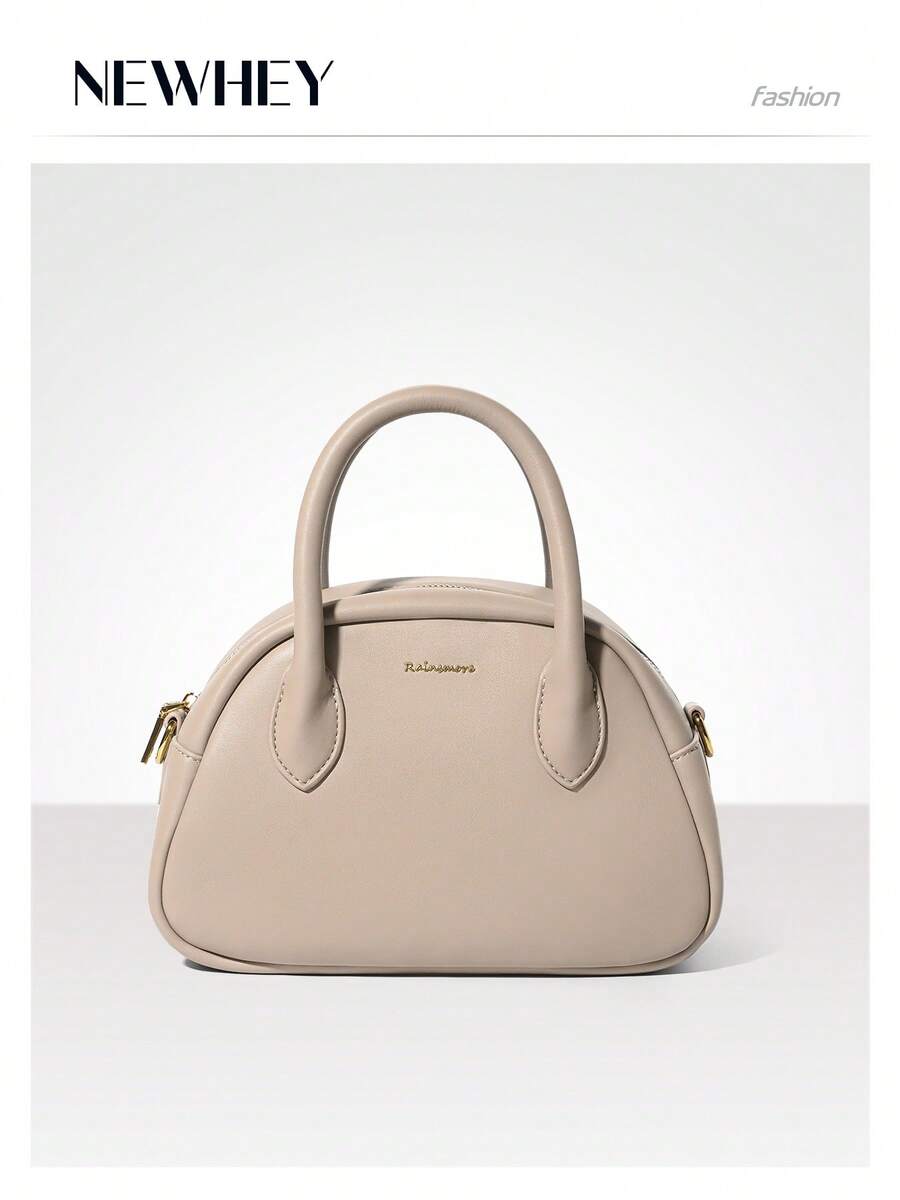 女士小号手提斜挎包，PU皮革材质，配有可调节肩带，简约迷你圆顶包，黑色PU皮革手提钱包 - 彩色 - 查看 1