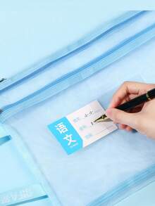 A4 Double Layer Subject Divider Bag, Transparent Mesh File Storage Bag, Dual Zipper, Student Document Handbag - Double Layer - View 5