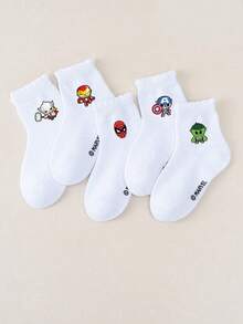 1/5 Pack Marvel Cartoon Cute Pattern Children's Socks, Ruffle Socks, Bubble Ruffle Socks. Boys' Socks, Girls' Socks, Toddler Socks, Suitable For Daily Wear, Party Gifts, Easter Gifts, Spring/Summer Gifts. Suitable For All Seasons, Soft & Comfortable, Non-Slip Crew Socks. Children's Fashion Accessories. - Multicolor - View 4
