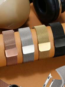 New Fashion Stainless Steel Mesh Watch Band, Compatible With Apple Watch, Suitable For Watch, Stainless Steel Milanese Magnetic Loop Strap, Unisex, Upgrade Your Watch - Multicolor - View 2