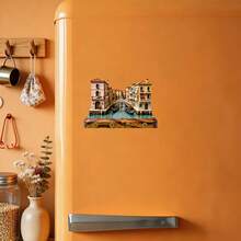 把威尼斯带回家：3D运河场景磁贴，带有纹理逼真的外墙和贡多拉细节，木质底座上挂有“HOME”字样吊坠——旅行和温馨的纪念品，适合摆放在厨房 - A - 查看 4