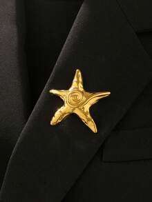 Broche de aço inoxidável com design de estrela-do-mar, flor, laço, estrela e formas geométricas. Acessório de joalheria elegante e minimalista para mulheres, ideal para uso diário, festas e eventos. - Ouro amarelo - Ver 9