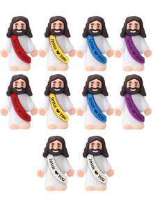 50个迷你耶稣摆件“耶稣爱你”，彩色橡胶材质，可作复活节彩蛋填充物、宗教主题派对礼品、小型耶稣捉迷藏游戏周日派对礼物、迷你耶稣摆件、基督教模型、小型模型、耶稣礼物 - 多色 - 查看 9