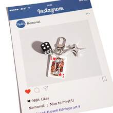 1pc Unisex Creative Mini Playing Card & Dice Pendant, Romantic Star Keychain, Couple Gift - Multicolor - View 5