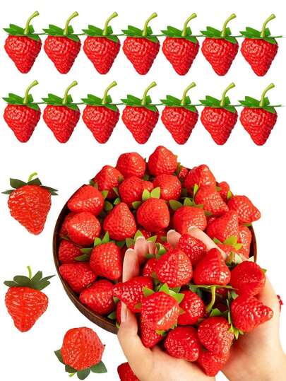 20 piezas de fresas rojas realistas, frutas de plástico artificiales, adecuadas para el hogar, la cocina, la decoración de fiestas y los accesorios de fotografía, fresas falsas - decoración de frutas de plástico rojo, hogar, cocina, fiesta, accesorios de fotografía - aplicable para varias habitaciones, decoración de verano para todo el año - fresas realistas adecuadas para vacaciones, accesorios de fotografía para adultos, plantas artificiales