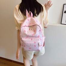 3pcs Bow Print Backpack Set For Women – Large Capacity College Backpack With Tote Bag & Pencil Case, Lightweight Casual Travel & Commuter Daypack - 粉色 - 查看 4