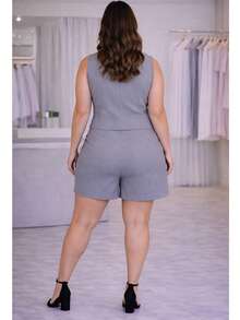 Tailored Suit, Charlotte Plus Size, Shorts + Vest - 灰色 - 查看 3