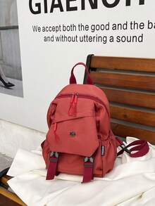 大容量背包，新款休闲韩版书包，小众女士旅行包，通勤包 - 紅色 - 查看 10